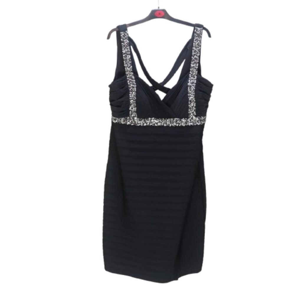 Betsy Adam Sequin Jewel Encrusted Ruched Top Long Evening Gown Black Size 20W